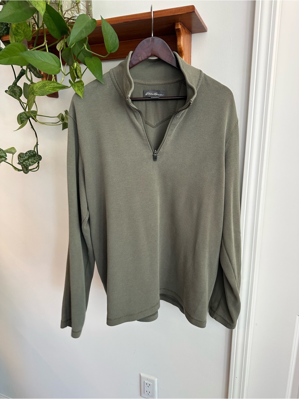 Eddie Bauer Men's Olive Green Half-Zip Sweater
